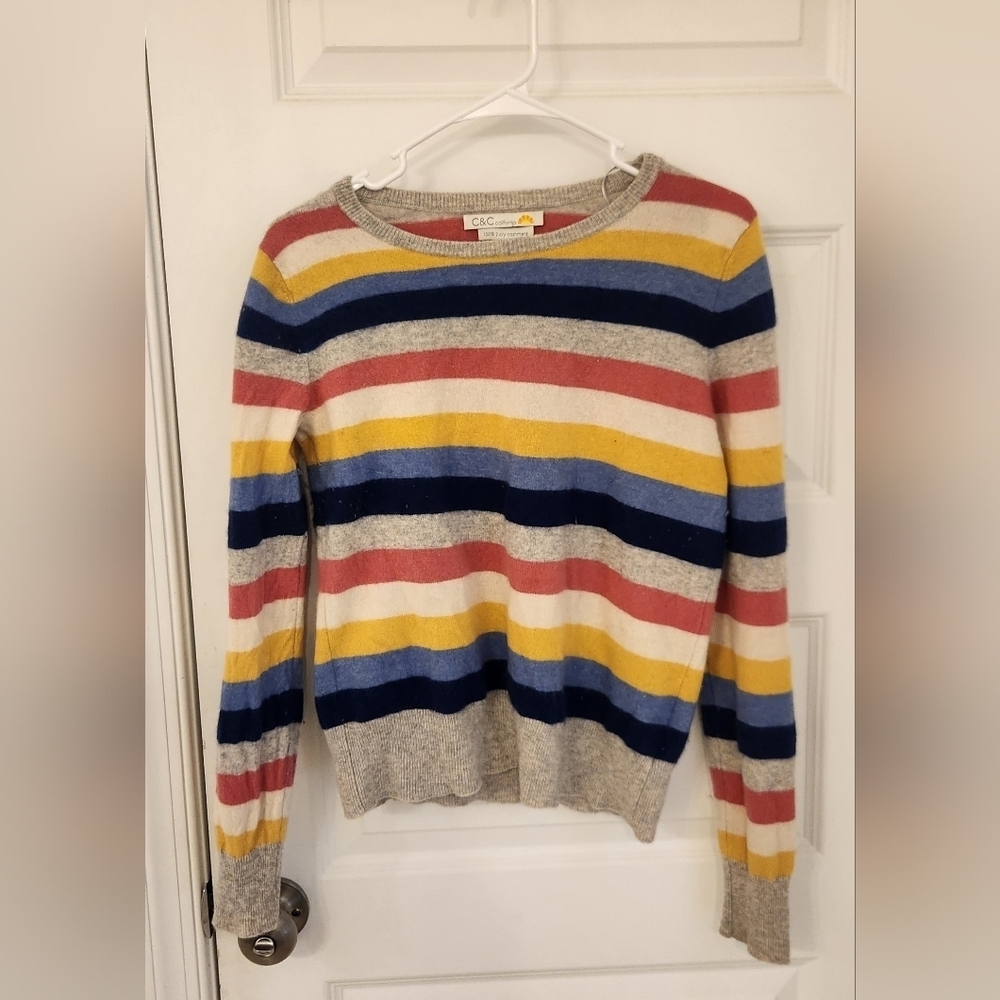 C & C California Cashmere Sweater Multicolor Stripes Rainbow Size M READ #P325